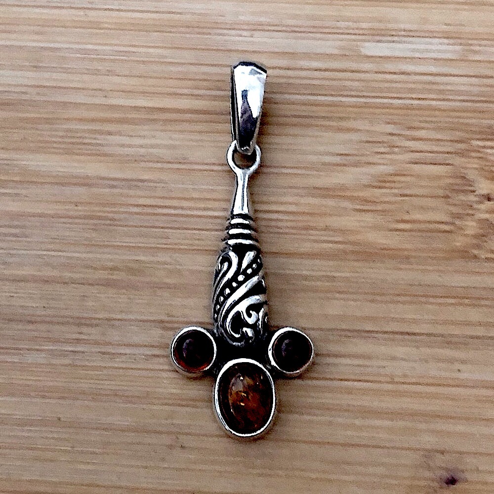 $76  Designer Estate Amber & Sterling Pendant With Designer Chain Marked IBB 925 - Picture 4 of 12